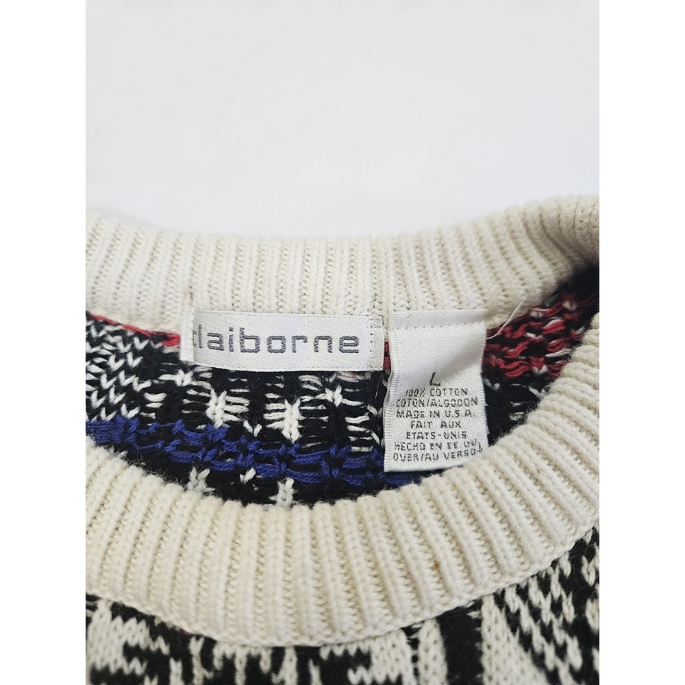 Vintage Liz Claiborne Winter Sweater Womens Size Large 100% Cotton Pullover Snow - Picture 3 of 8